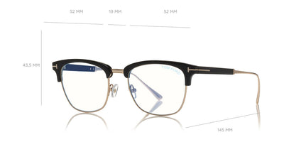 Tom Ford® FT5590-F-B FT5590-F-B 052 52 - 052 - Shiny Classic Dark Havana, Shiny Dark Ruthenium/ Blue Block Lenses Eyeglasses