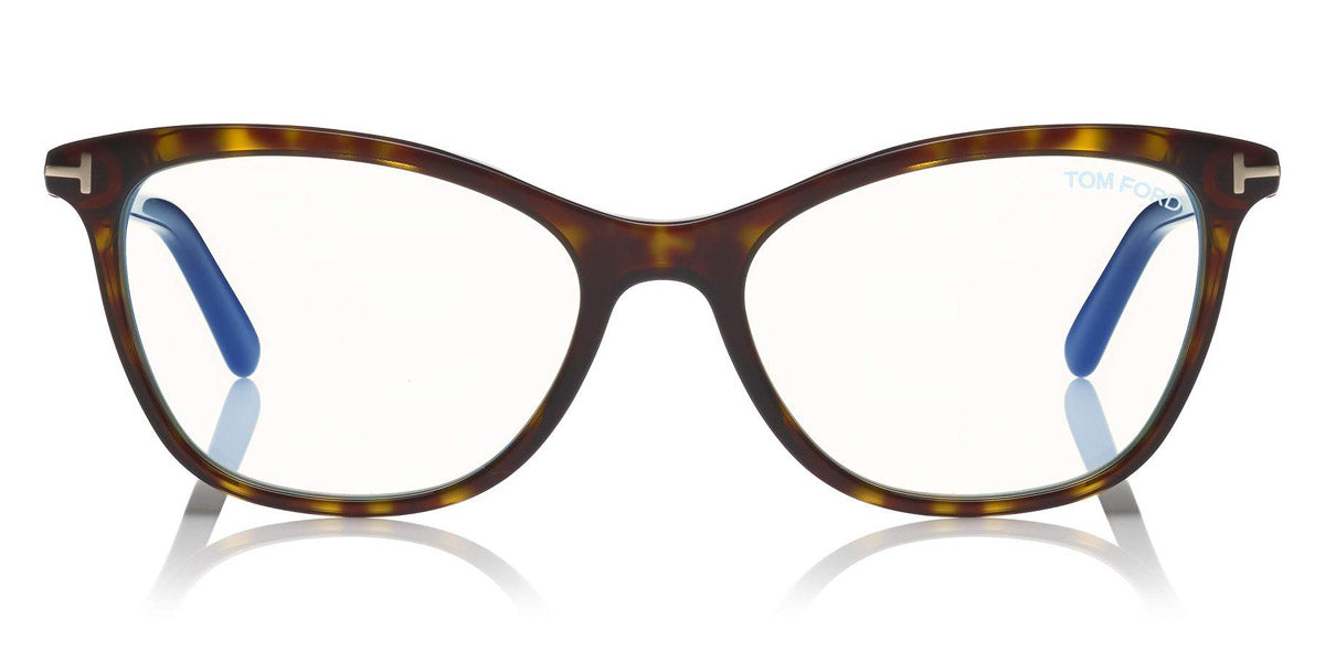 Tom Ford® FT5636-B FT5636-B 052 52 - 052 - Shiny Classic Dark Havana, Rose Gold/ Blue Block Lenses Eyeglasses