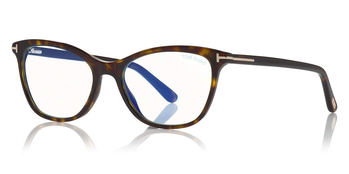 Tom Ford® FT5636-B FT5636-B 052 52 - 052 - Shiny Classic Dark Havana, Rose Gold/ Blue Block Lenses Eyeglasses