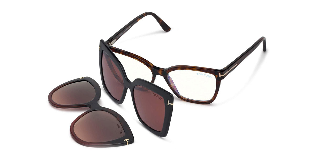 Tom Ford® FT5641-B FT5641-B 054 53 - 054 - Red Havana, Blue Block/ Clips: Black & Burgundy, Havana-To-Rose & Wine Eyeglasses