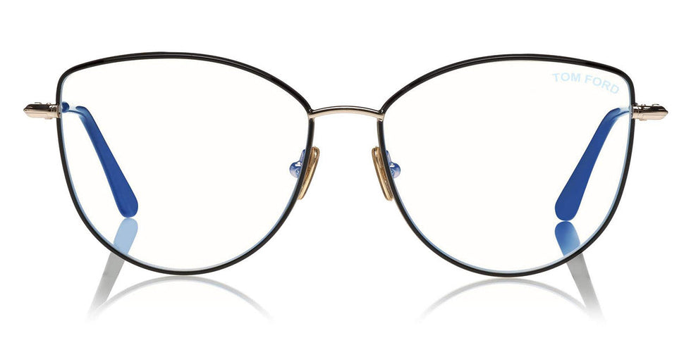 Tom Ford® FT5667-B FT5667-B 005 55 - 005 - Shiny Black Enamel Front, Rose Gold, Black Tips/ Blue Block Lenses Eyeglasses