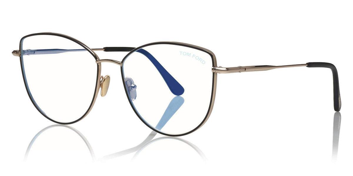 Tom Ford® FT5667-B FT5667-B 005 55 - 005 - Shiny Black Enamel Front, Rose Gold, Black Tips/ Blue Block Lenses Eyeglasses