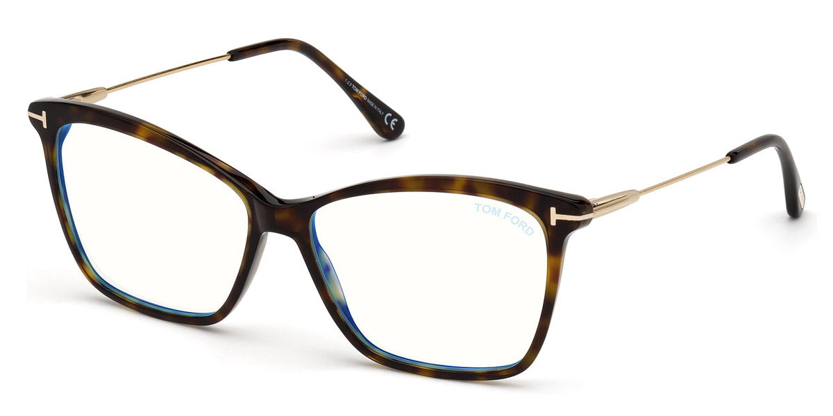 Tom Ford® FT5687-B FT5687-B 052 56 - 052 - Shiny Classic Dark Havana, Shiny Rose Gold / Blue Block Lenses Eyeglasses