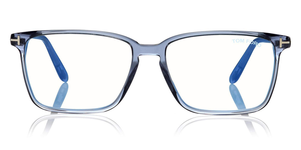 Tom Ford® FT5696-B FT5696-B 056 56 - 056 - Shiny Grad. Havana-To-Grey Front W. Havana Temples / Blue Block Lenses Eyeglasses