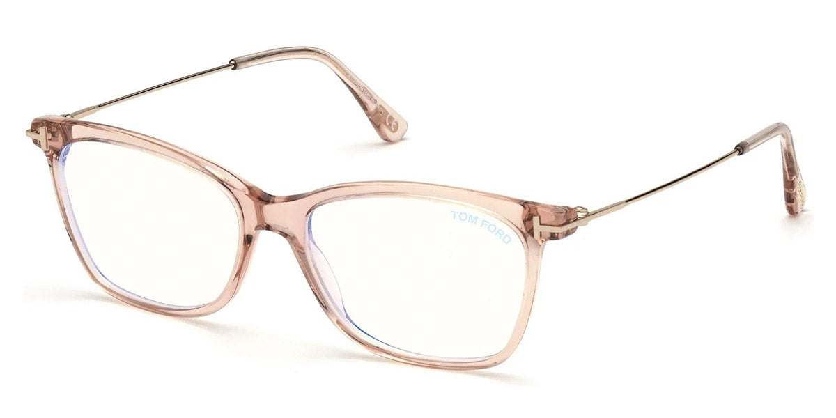 Tom Ford® FT5712-B FT5712-B 052 52 - 052 - Shiny Classic Dark Havana, Rose Gold Temples/ Blue Block Lenses Eyeglasses
