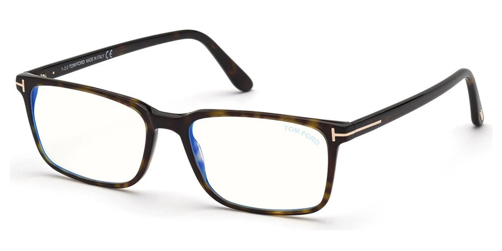 Tom Ford® FT5735-B FT5735-B 001 56 - 001 - Shiny Black, Shiny Rose Gold t" Logo / Blue Block Lenses" Eyeglasses
