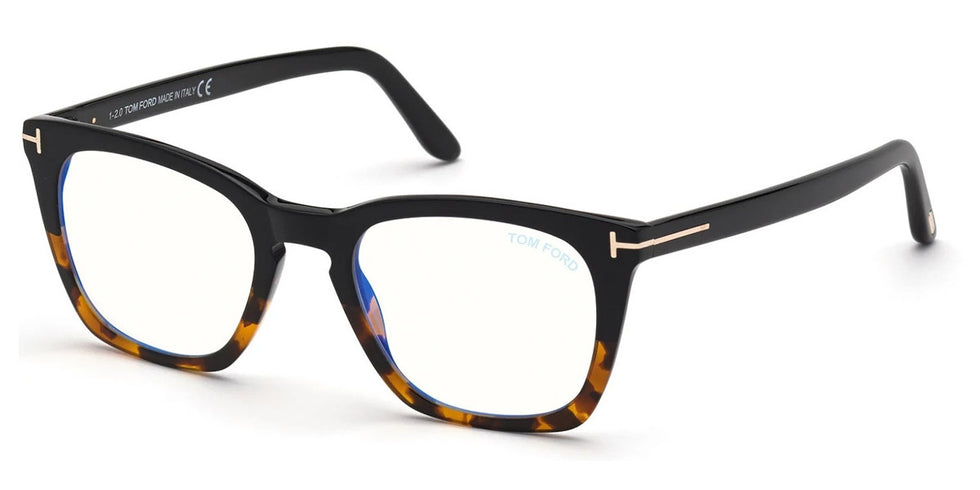 Tom Ford® FT5736-B FT5736-B 005 50 - 005 - Shiny Black And Vintage Havana, t" Logo / Blue Block Lenses" Eyeglasses