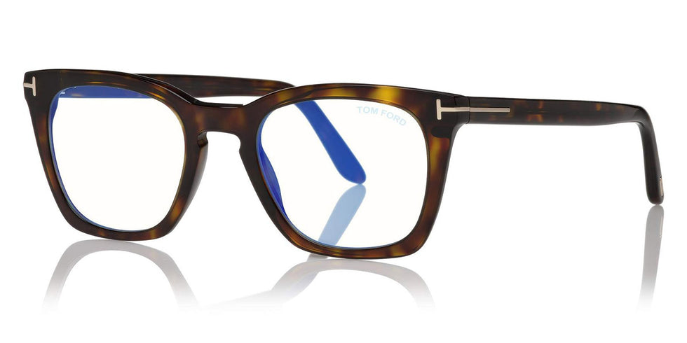 Tom Ford® FT5736-B FT5736-B 052 50 - 052 - Shiny Dark Havana, Shiny Rose Gold t" Logo / Blue Block Lenses" Eyeglasses