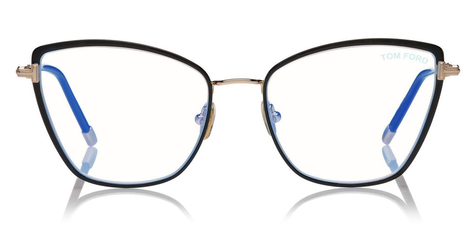 Tom Ford® FT5740-B FT5740-B 001 54 - 001 - Black Enamel, Shiny Rose Gold, Shiny Black, t" Logo/blue Block Lenses" Eyeglasses