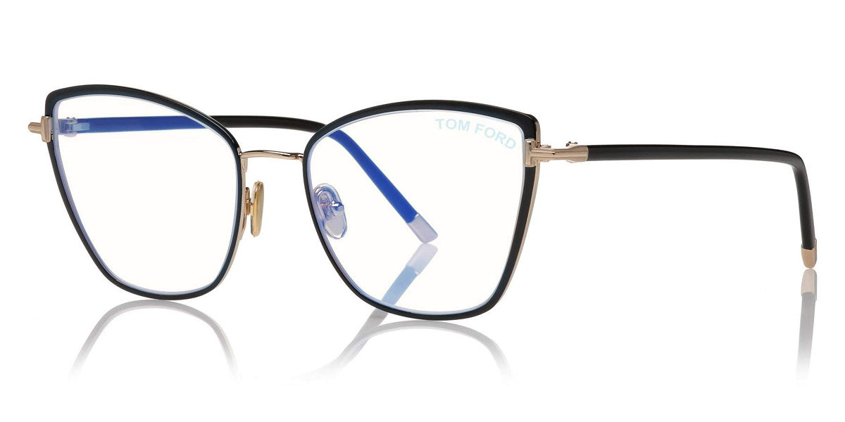 Tom Ford® FT5740-B FT5740-B 001 54 - 001 - Black Enamel, Shiny Rose Gold, Shiny Black, t" Logo/blue Block Lenses" Eyeglasses