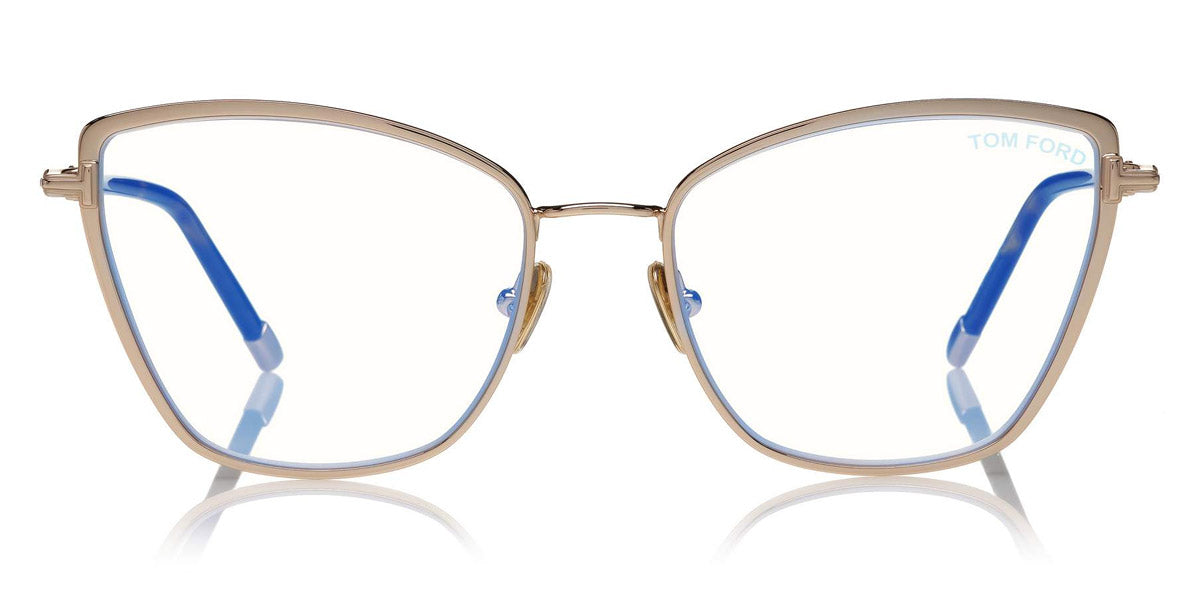 Tom Ford® FT5740-B FT5740-B 028 54 - 028 - Shiny Rose Gold, Classic Dark Havana, t" Logo / Blue Block Lenses" Eyeglasses