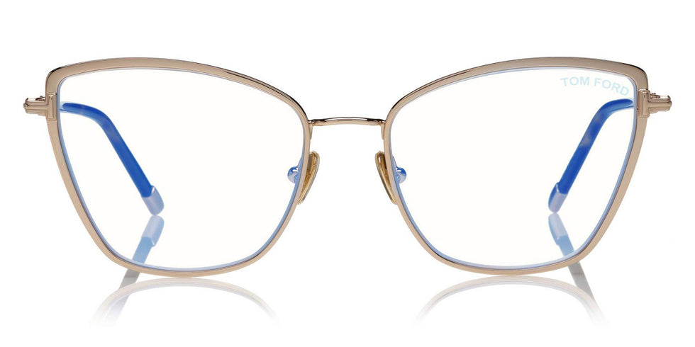 Tom Ford® FT5740-B FT5740-B 028 54 - 028 - Shiny Rose Gold, Classic Dark Havana, t" Logo / Blue Block Lenses" Eyeglasses