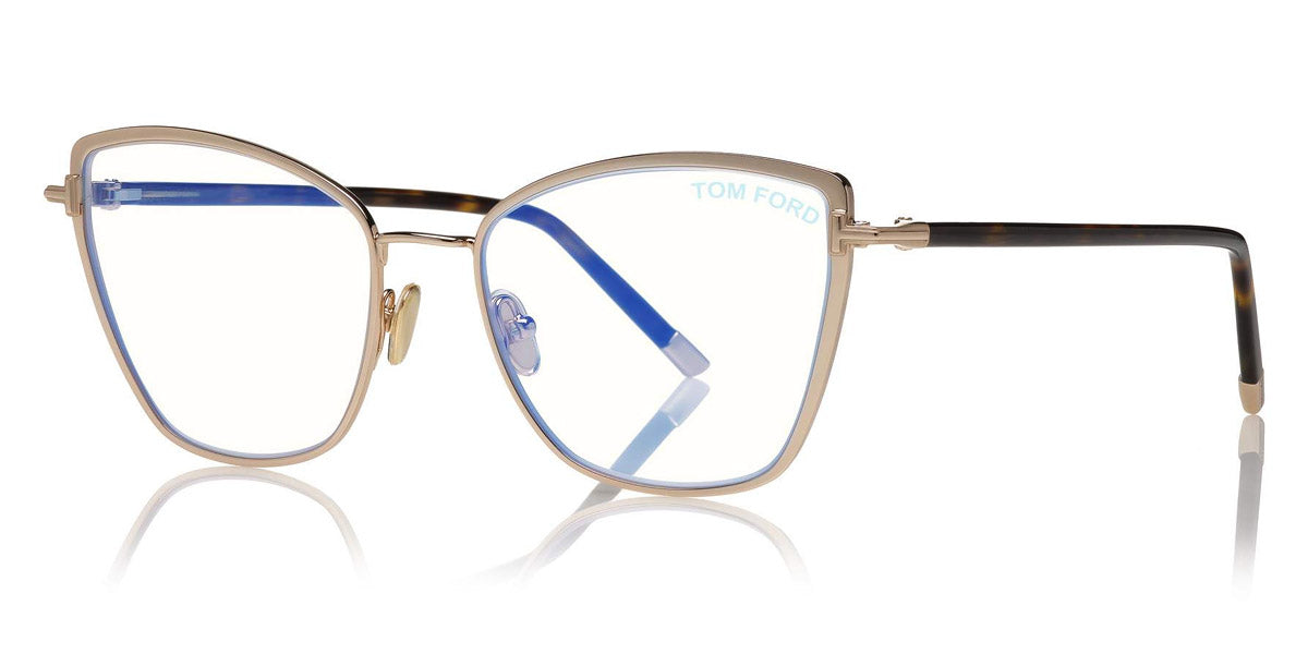 Tom Ford® FT5740-B FT5740-B 028 54 - 028 - Shiny Rose Gold, Classic Dark Havana, t" Logo / Blue Block Lenses" Eyeglasses