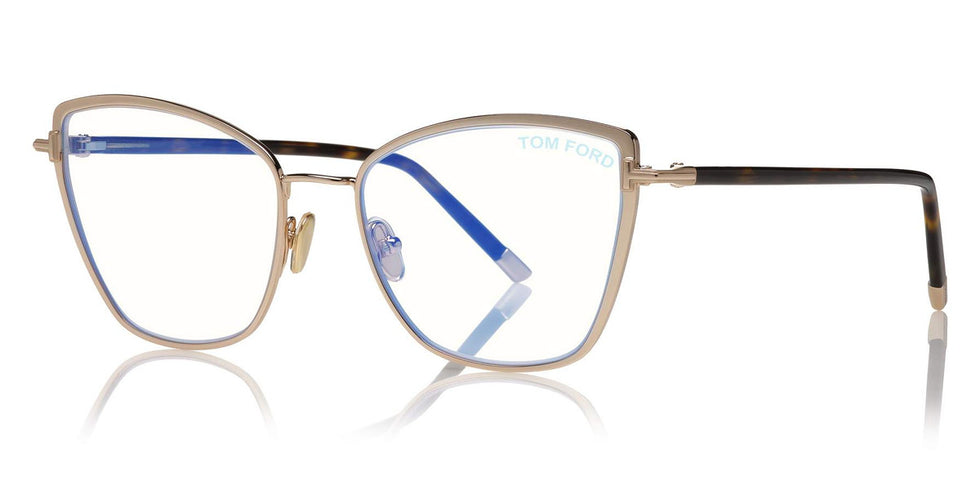 Tom Ford® FT5740-B FT5740-B 028 54 - 028 - Shiny Rose Gold, Classic Dark Havana, t" Logo / Blue Block Lenses" Eyeglasses