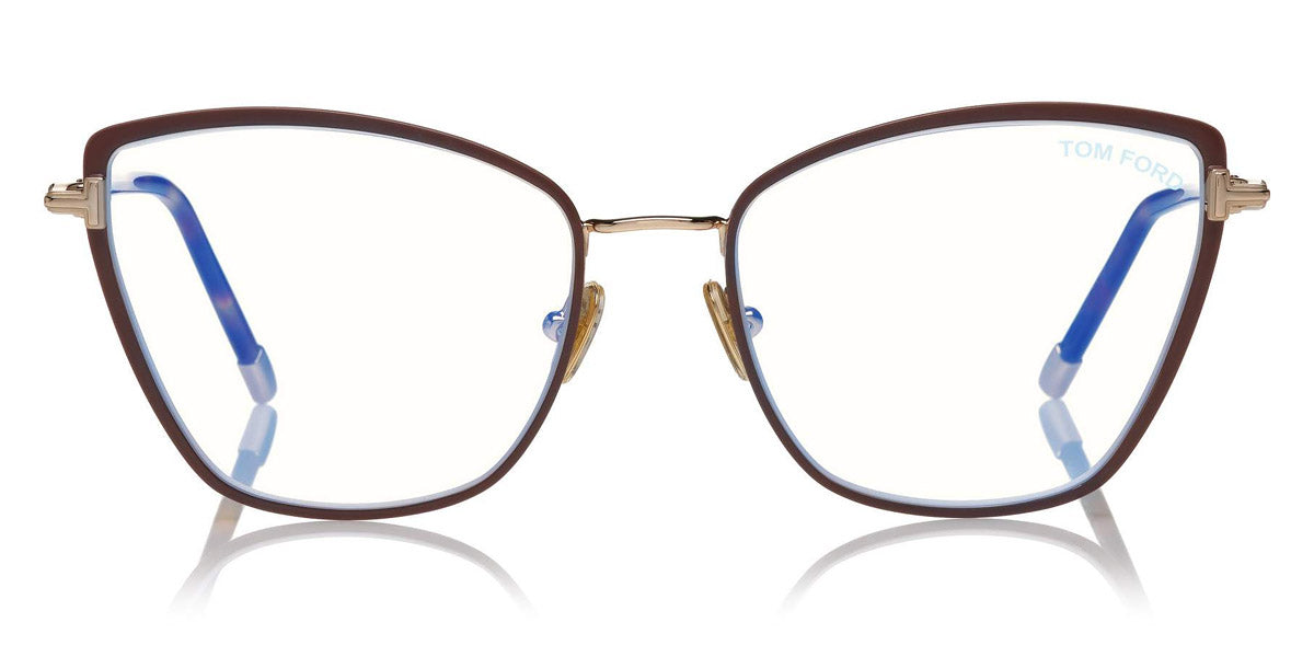 Tom Ford® FT5740-B FT5740-B 048 54 - 048 - Brown Enamel, Rose Gold, Blonde Havana, t" Logo / Blue Block Lenses" Eyeglasses