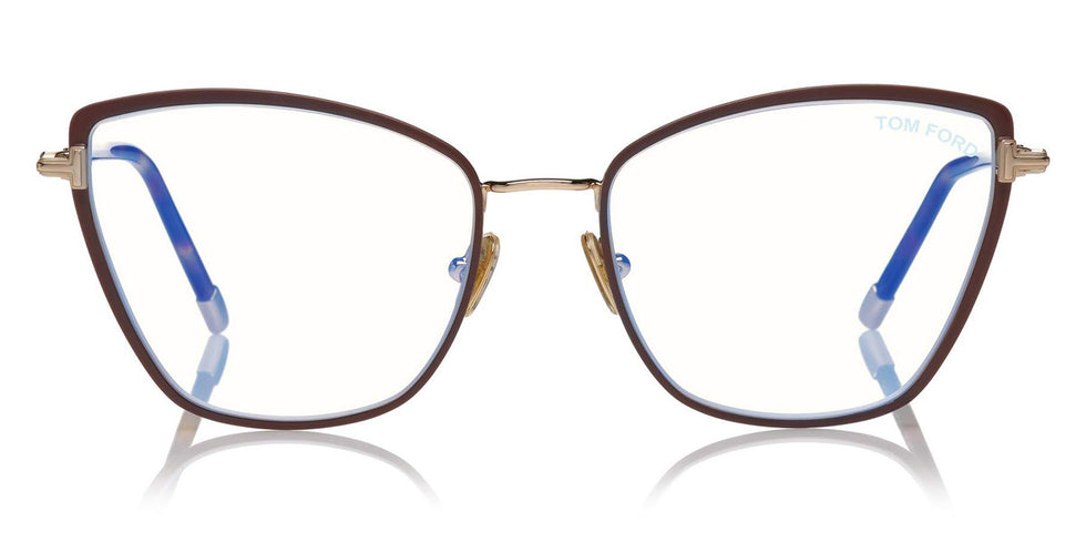 Tom Ford® FT5740-B FT5740-B 048 54 - 048 - Brown Enamel, Rose Gold, Blonde Havana, t" Logo / Blue Block Lenses" Eyeglasses