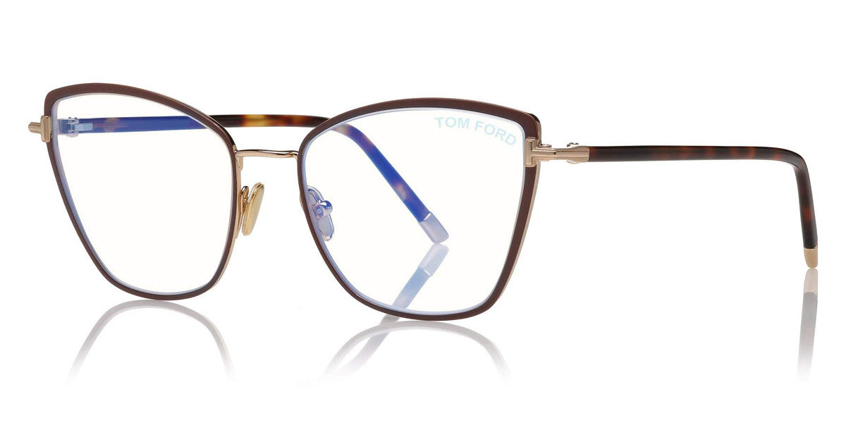 Tom Ford® FT5740-B FT5740-B 048 54 - 048 - Brown Enamel, Rose Gold, Blonde Havana, t" Logo / Blue Block Lenses" Eyeglasses