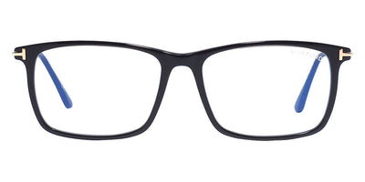 Tom Ford® FT5758-B FT5758-B 001 54 - 001 - Shiny Black, Shiny Rose Gold, t" Logo / Blue Block Lenses" Eyeglasses
