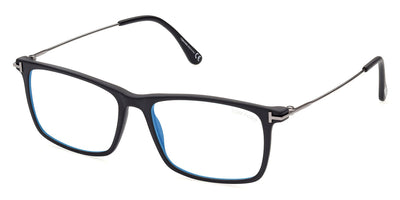 Tom Ford® FT5758-B FT5758-B 002 56 - 002 - Matte Black, Shiny Dark Ruthenium, t" Logo / Blue Block Lenses" Eyeglasses