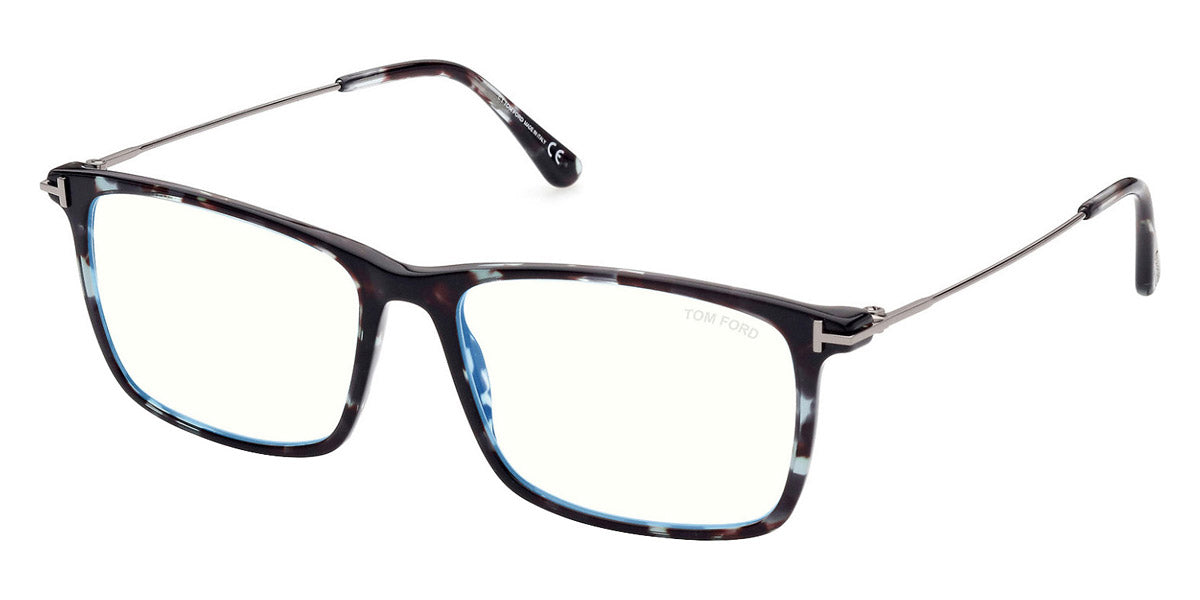 Tom Ford® FT5758-B FT5758-B 052 54 - 052 - Shiny Classic Dark Havana, Rose Gold, t" Logo / Blue Block Lenses" Eyeglasses