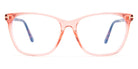 Tom Ford® FT5762-B FT5762-B 074 55 - 074 - Shiny Transp Coral, Pink Grapefruit Havana, t" Logo/blue Block Lenses" Eyeglasses