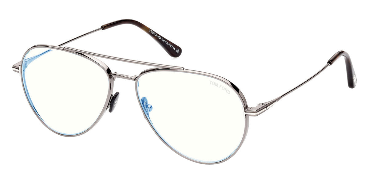 Tom Ford® FT5800-B FT5800-B 008 56 - 008 - Shiny Dark Gunmetal, Shiny Dark Havana, t" Logo/ Blue Block Lenses" Eyeglasses