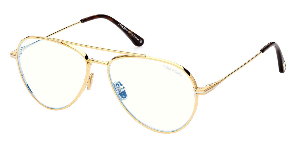 Tom Ford® FT5800-B FT5800-B 030 56 - 030 - Shiny Deep Gold, Shiny Vintage Havana, t" Logo / Blue Block Lenses" Eyeglasses