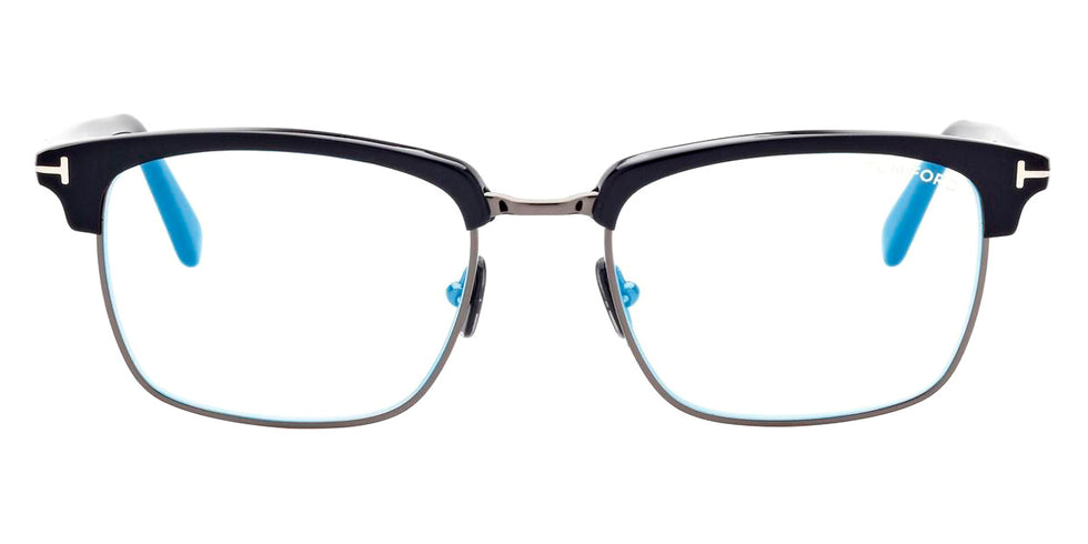 Tom Ford® FT5801-B FT5801-B 001 54 - 001 - Black, Shiny Dark Ruthenium, t" Logo / Blue Block Lenses" Eyeglasses