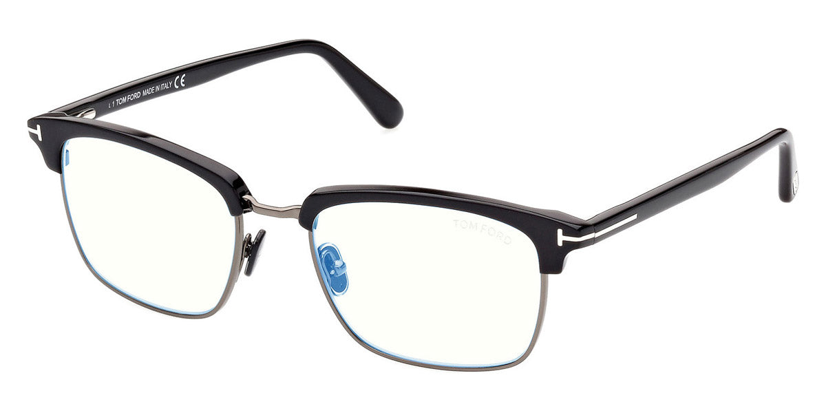 Tom Ford® FT5801-B FT5801-B 001 54 - 001 - Black, Shiny Dark Ruthenium, t" Logo / Blue Block Lenses" Eyeglasses