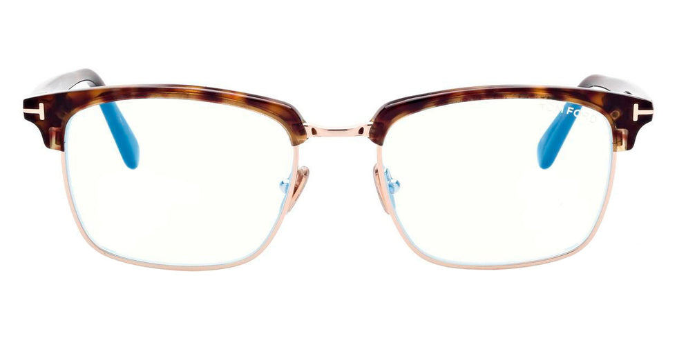 Tom Ford® FT5801-B FT5801-B 052 54 - 052 - Classic Dark Havana, Shiny Rose Gold, t" Logo/ Blue Block Lenses" Eyeglasses