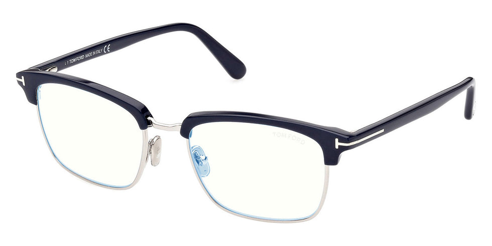 Tom Ford® FT5801-B FT5801-B 090 54 - 090 - Solid Navy Blue, Shine Palladoum, t" Logo/ Blue Block Lenses" Eyeglasses