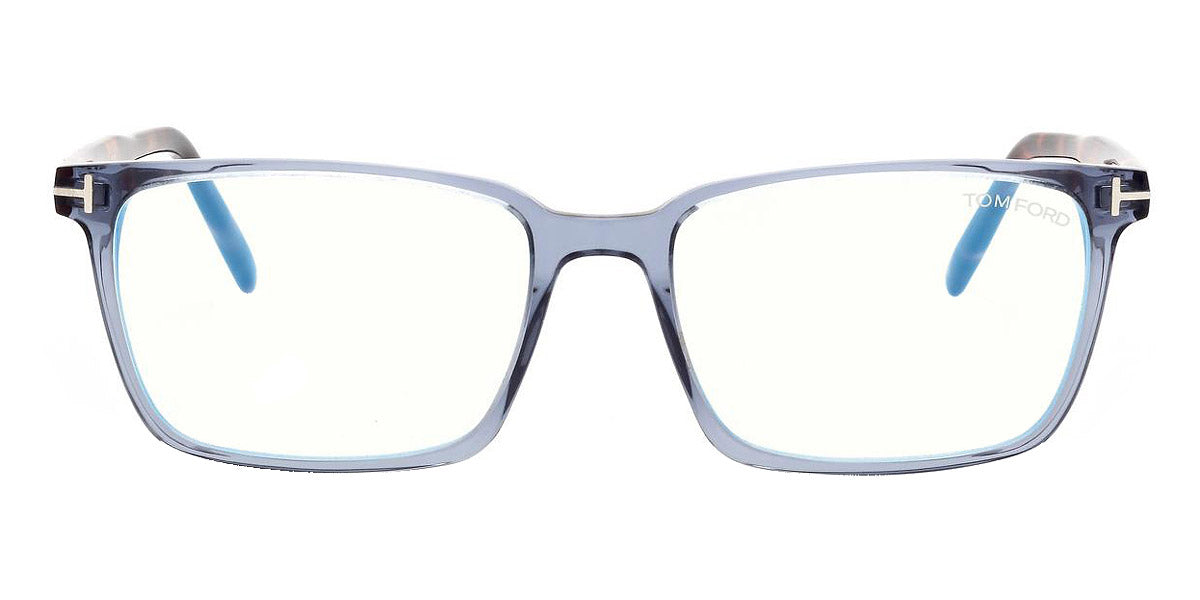 Tom Ford® FT5802-B FT5802-B 020 55 - 020 - Shiny Transp. Grey, Vintage Grey Havana, t" Logo / Blue Block Lenses" Eyeglasses