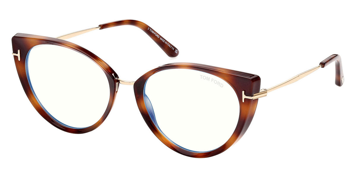 Tom Ford® FT5815-B FT5815-B 053 54 - Shiny Blonde Havana/Rose Gold/T Logo Eyeglasses