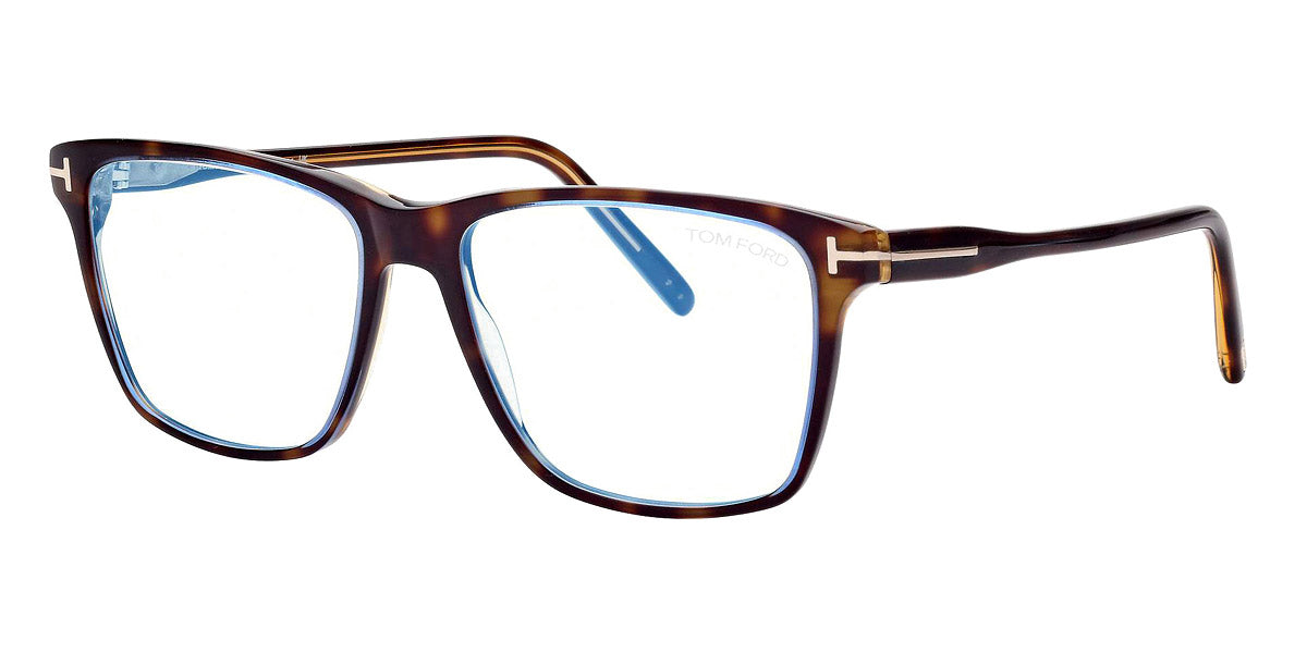 Tom Ford® FT5817-B FT5817-B 055 56 - 055 - Shiny Bilayer Transp Blue & Classic Havana, t" Logo/blue Block Lenses" Eyeglasses