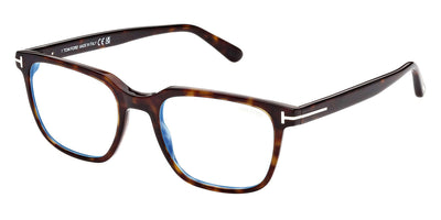 Tom Ford® FT5818-F-B FT5818-F-B 052 53 - 052 - Shiny Classic Dark Havana, t" Logo / Blue Block Lenses" Eyeglasses