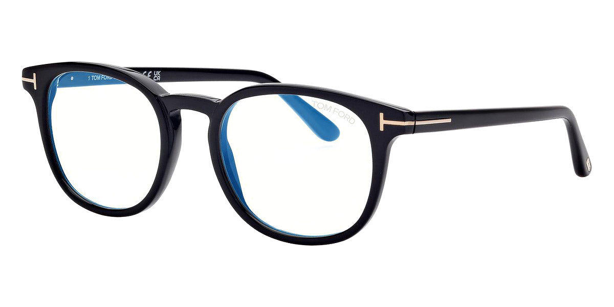 Tom Ford® FT5819-B FT5819-B 001 52 - 001 - Shiny Black, t" Logo / Blue Block Lenses" Eyeglasses