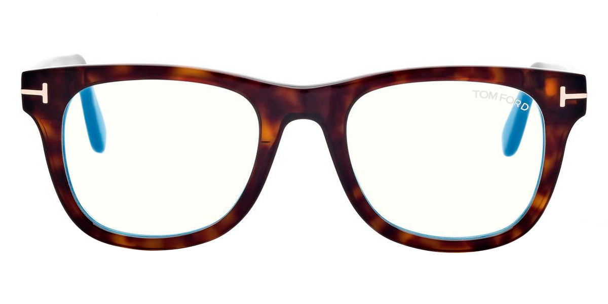Tom Ford® FT5820-B FT5820-B 052 50 - 052 - Shiny Classic Dark Havana, t" Logo / Blue Block Lenses" Eyeglasses