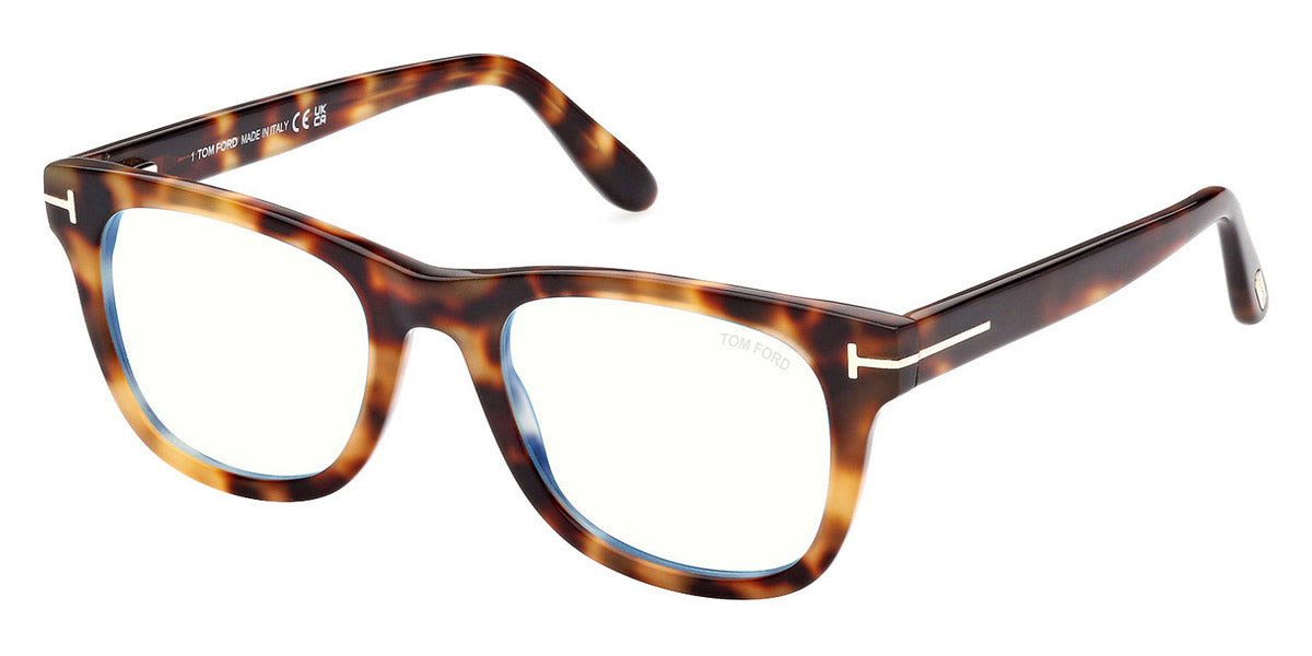 Tom Ford® FT5820-B FT5820-B 053 50 - 053 - Shiny Blonde Havana, t" Logo / Blue Block Lenses" Eyeglasses
