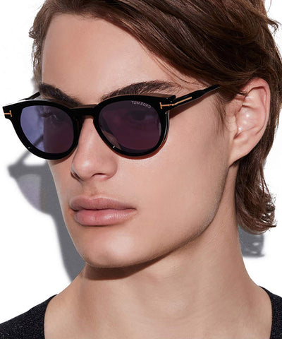 Tom Ford® FT5823-H-B FT5823-H-B 001 50 - 001 - Shiny Black / Blue Block Lenses With Sun Clip Eyeglasses