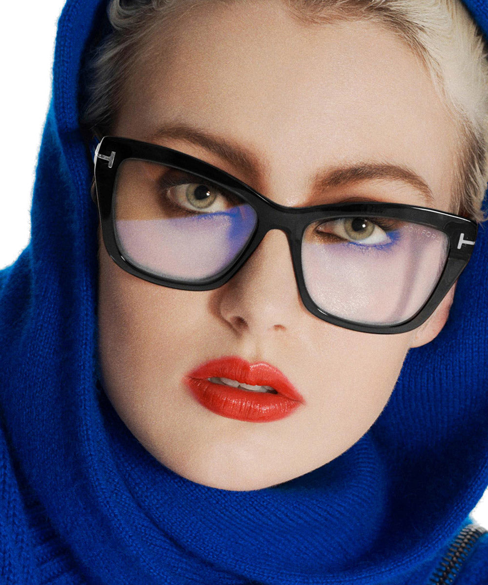 Tom Ford® FT5826-B FT5826-B 001 55 - 001 - Shiny Black, t" Logo / Blue Block Lenses" Eyeglasses