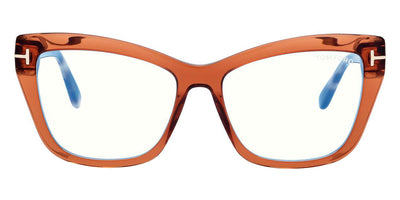 Tom Ford® FT5826-B FT5826-B 048 55 - 048 - Shiny Transparent Brown, Blonde Havana, t" Logo / Blue Block Lenses" Eyeglasses