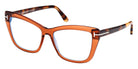 Tom Ford® FT5826-B FT5826-B 048 55 - 048 - Shiny Transparent Brown, Blonde Havana, t" Logo / Blue Block Lenses" Eyeglasses