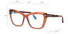 Tom Ford® FT5826-B FT5826-B 048 55 - 048 - Shiny Transparent Brown, Blonde Havana, t" Logo / Blue Block Lenses" Eyeglasses