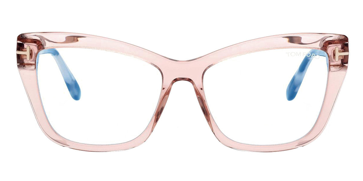 Tom Ford® FT5826-B FT5826-B 072 55 - 072 - Shiny Transparent Rose, Rose Havana, t" Logo / Blue Block Lenses" Eyeglasses