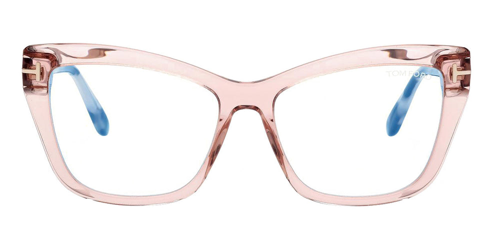 Tom Ford® FT5826-B FT5826-B 072 55 - 072 - Shiny Transparent Rose, Rose Havana, t" Logo / Blue Block Lenses" Eyeglasses