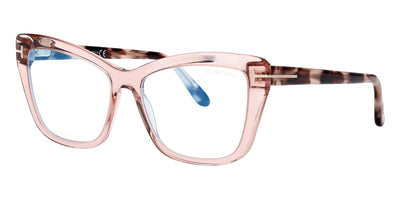 Tom Ford® FT5826-B FT5826-B 072 55 - 072 - Shiny Transparent Rose, Rose Havana, t" Logo / Blue Block Lenses" Eyeglasses