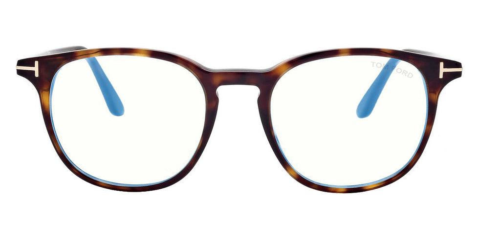 Tom Ford® FT5832-B FT5832-B 052 50 - 052 - Shiny Dark Havana, t" Logo / Blue Block Lenses" Eyeglasses