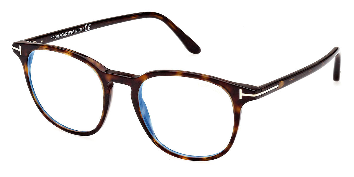 Tom Ford® FT5832-B FT5832-B 052 50 - 052 - Shiny Dark Havana, t" Logo / Blue Block Lenses" Eyeglasses