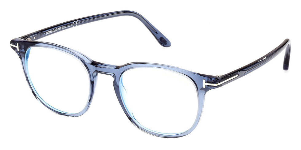 Tom Ford® FT5832-B FT5832-B 090 50 - 090 - Shiny Transparent Blue, t" Logo / Blue Block Lenses" Eyeglasses