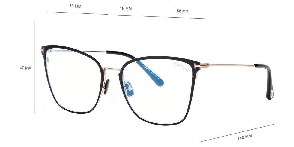 Tom Ford® FT5839-B FT5839-B 001 56 - 001 - Shiny Black, t" Logo / Blue Block Lenses" Eyeglasses